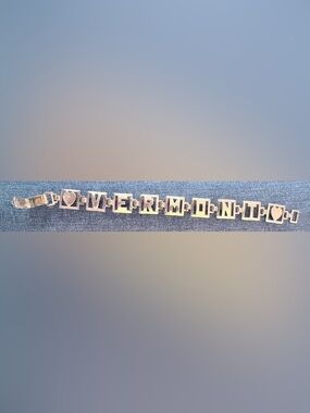 Vintage VERMONT link bracelet in silvertone metal.